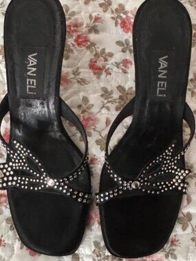 Van Eli black Strapy rhinestone detailed kitten heels